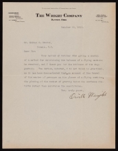 Cover of Orville Wright letter to Hilton C. Brewer, dated the Wright Company, Dayton, Ohio, 29 October 1912