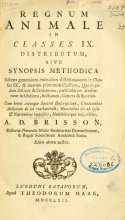 Cover of Regnum animale in classes IX. distributum, sive, Synopsis methodica