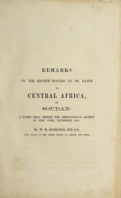 Cover of Remarks on the recent travels of Dr. Barth in Central Africa, or Soudan
