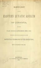 Cover of Report of the Eastern Lunatic Asylum of Virginia for the year ending