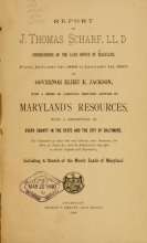 Cover of Report of J. Thomas Scharf, LL.D, Commissioner of the Land Office of Maryland, from January 1st, 1888 to January 1st, 1890, to Governor Elihu E. Jackson