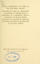 Cover of Special exhibitions of work by the following artists