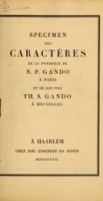 Cover of Specimen des caractères de la fonderie de N. P. Gando à Paris et de son fils Th. S. Gando à Bruxelles