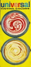 detail from the cover of a paint catalog showing two cans, viewed from above, with swirling paint colors inside