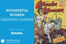 Wonderul Women Creating Change - Signature Sponsor: Deloitte with cover of Wonder Woman comic