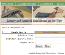 Screen capture from the old website showing the title Library and Archival Exhibitions on the Web