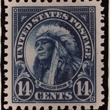 14 cent stamp with a portrait of a Native American