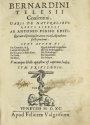 Cover of Bernardini Telesii Consentini, Varii de naturalibus rebus libelli
