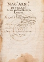 Cover of Mag[istr]i Arn[al]di Devillan[ov]a Liber dictus Nouum Lumen; item Raymu[n]di Lullij Potestas Diuitatia[rum] Lapidarium & Ultimu[m] Testam[entu]m