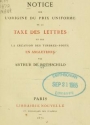Cover of Notice sur l'origine du prix uniforme de la taxe des lettres et sur la création des timbres-poste en Angleterre