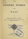 Cover of The pioneer women of the West