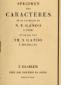 Cover of Specimen des caractères de la fonderie de N. P. Gando à Paris et de son fils Th. S. Gando à Bruxelles
