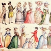 Color illustrations of 18th century European fashions.