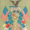 Illustration of various historic flags of the United States.