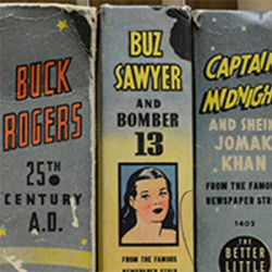 spines of bound comic books including Buck Rogers and Captain Midnight
