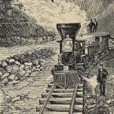 Section of Illustration from p.58 of Crofutt's New Overland Tourist, and Pacific Coast Guide [...] with caption "Pallisades of the Humboldt River, C.P.R.R."